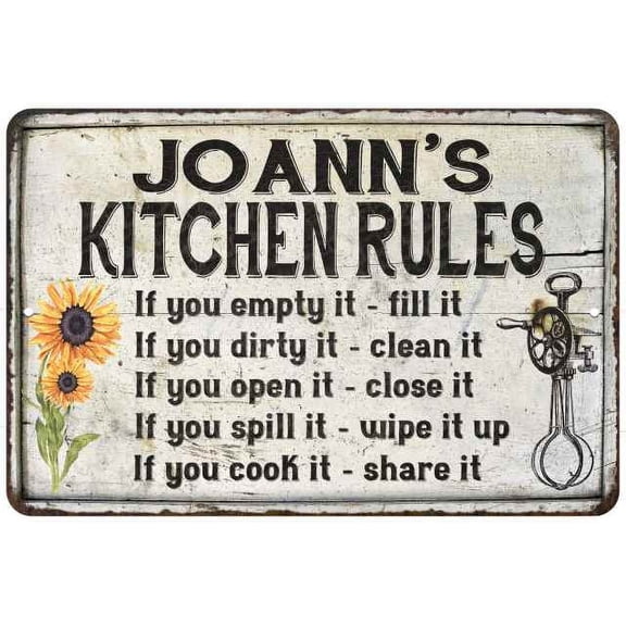 Joann's Kitchen Rules Chic Sign Vintage Decor 8x12 Metal Sign 108120032167
