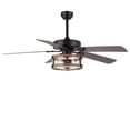 thumbnail image 1 of JONATHAN Y Joanna 52" 2-Light Rustic Industrial Iron/Wood/Seeded Glass Mobile-App/Remote-Controlled LED Ceiling Fan, Black/Brown/Clear, 1 of 13