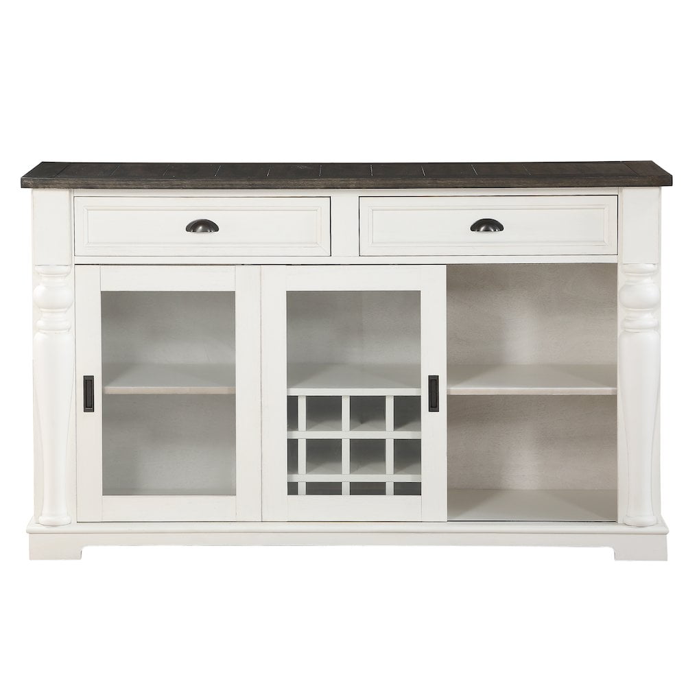 Ivory Mocha Transitional 60" Farmhouse Sideboard with Wine Storage