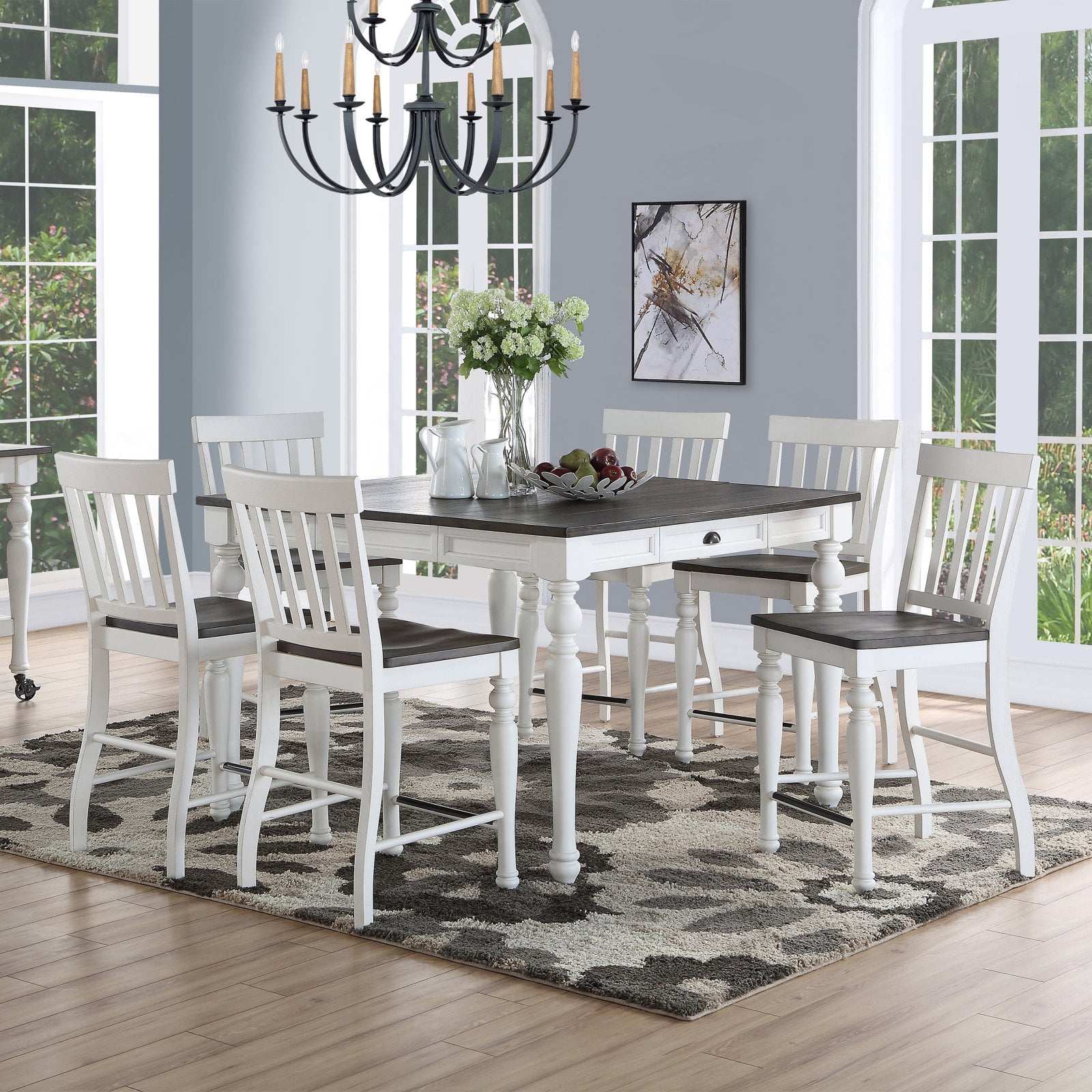 Joanna Two Tone 7 Piece Counter Height Dining Set in White