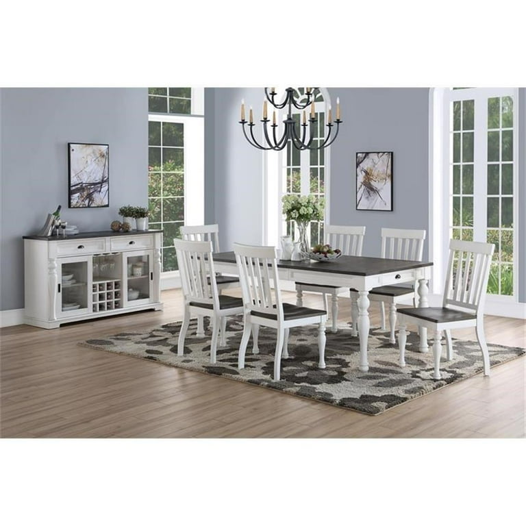 Joanna Extendable Oak Wood Dining Set, Two-Tone White, 7-Piece