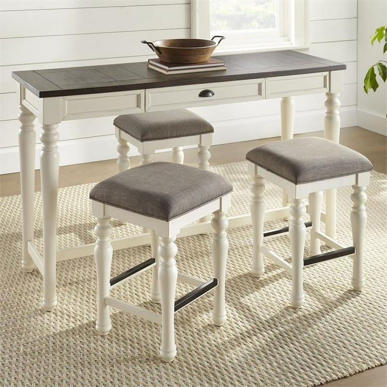 Joanna Two tone Distressed Ivory and Mocha Wood 4 piece Sofa Bar