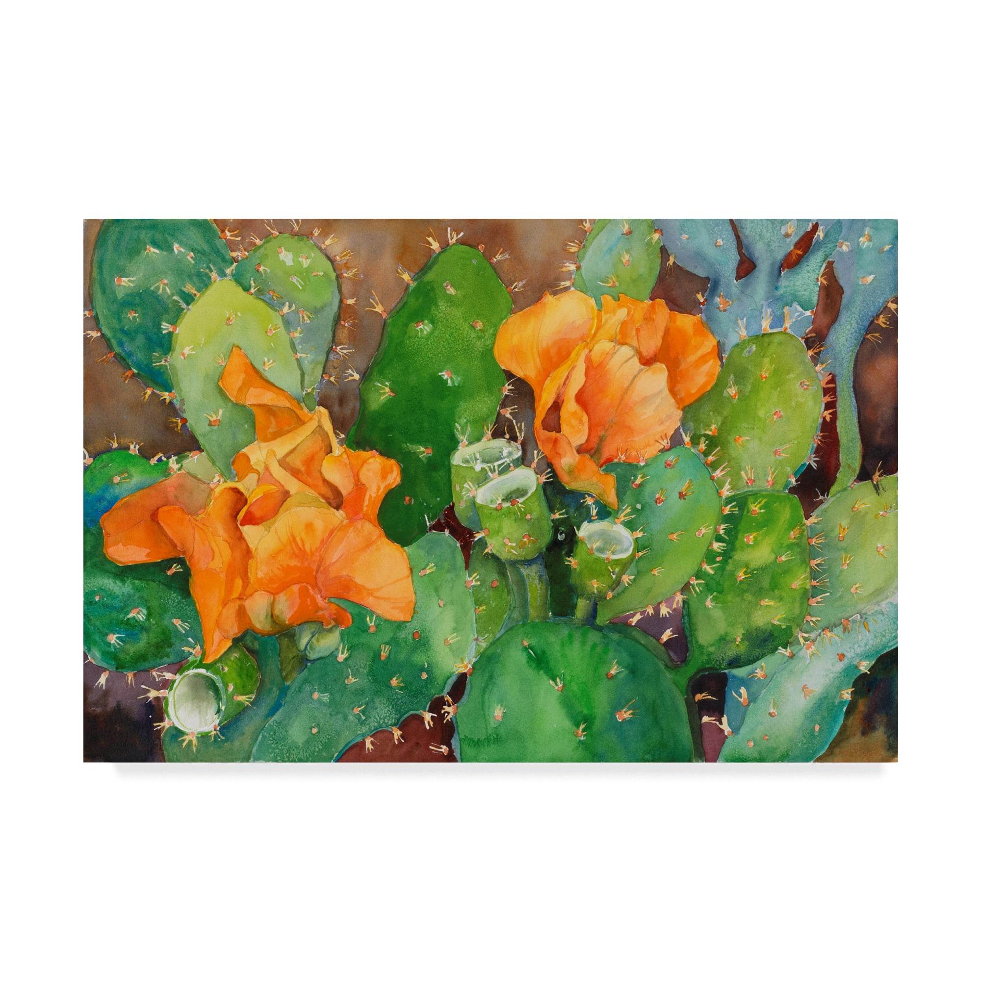 Large Orange and Green Floral Cactus Canvas Art