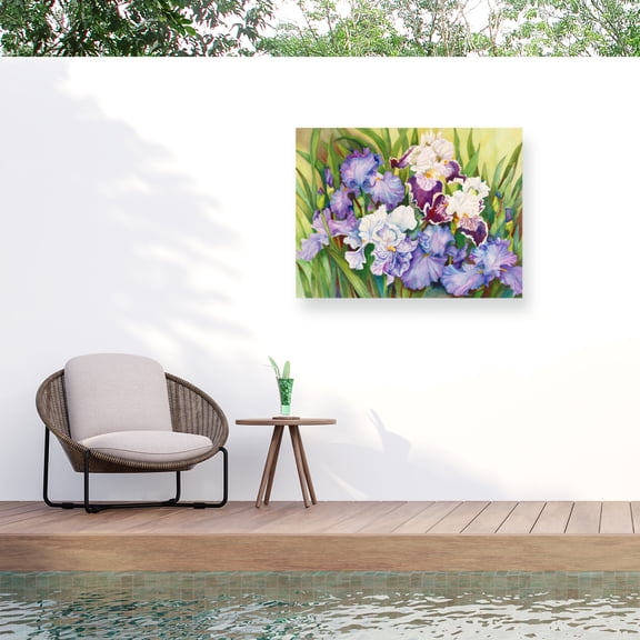 Joanne Porter 'Irises In Shades Of Lavender' Outdoor Canvas 14x19