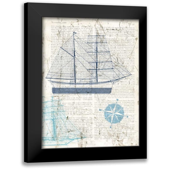 Joannoo 12x14 Black Modern Framed Museum Art Print Titled - Classic Sailing I