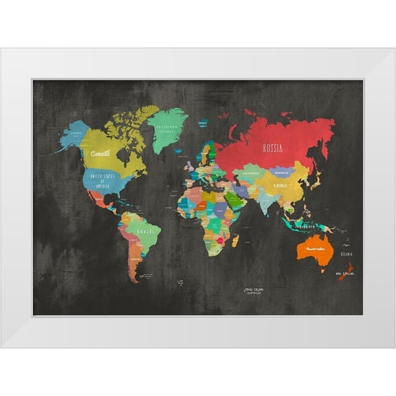 Joannoo 14x11 White Modern Wood Framed Museum Art Print Titled - Modern Map of the World - Chalkboard