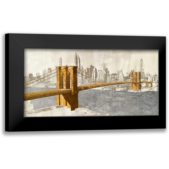 Joannoo 14x9 Black Modern Framed Museum Art Print Titled - Gilded Brooklyn Bridge