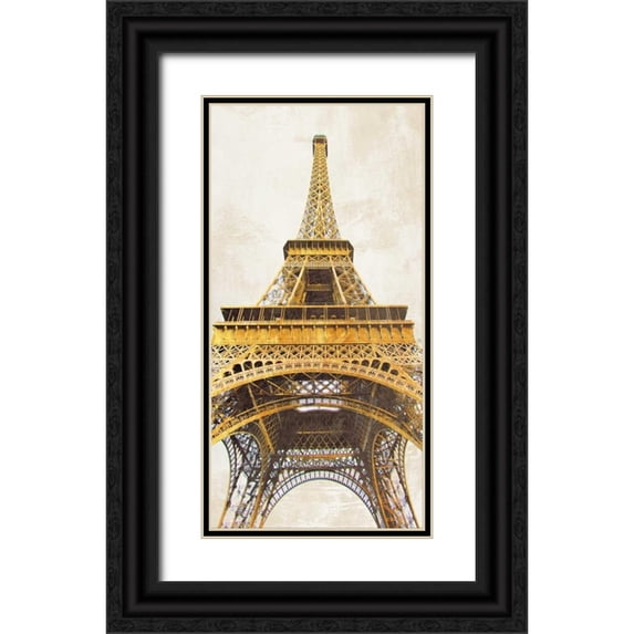 Joannoo 9x14 Black Ornate Wood Framed with Double Matting Museum Art Print Titled - Gilded Eiffel Tower