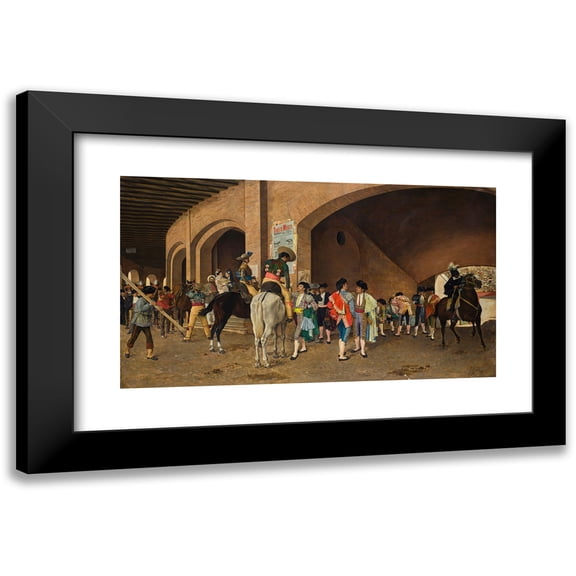 JoaquĆn Agrasot 14x10 Black Modern Framed Museum Art Print Titled - Preparing for the Corrida (1878)
