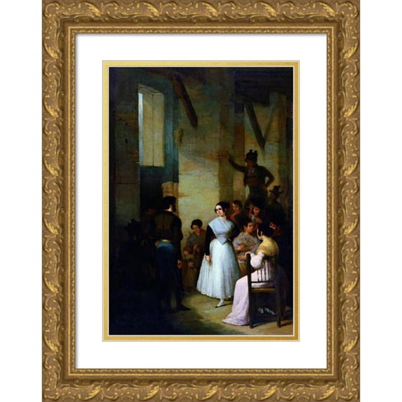Joaquín Domínguez Bécquer 11x14 Gold Ornate Wood Frame and Double Matted Museum Art Print Titled - Indoor Dance (1841)