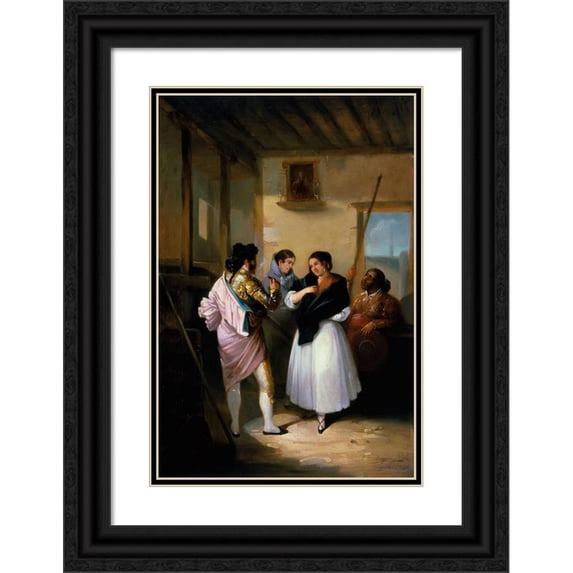 Joaquín Domínguez Bécquer 13x18 Black Ornate Wood Framed Double Matted Museum Art Print Titled - Maja and Bullfighter (1838)
