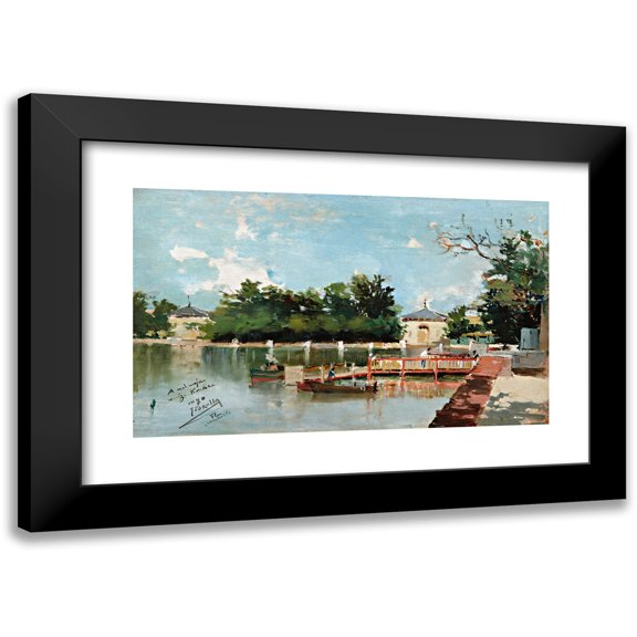 JoaquĆn Sorolla 14x10 Black Modern Framed Museum Art Print Titled - View of the Retiro Park Embredcer (View of the Jetty in the Retire