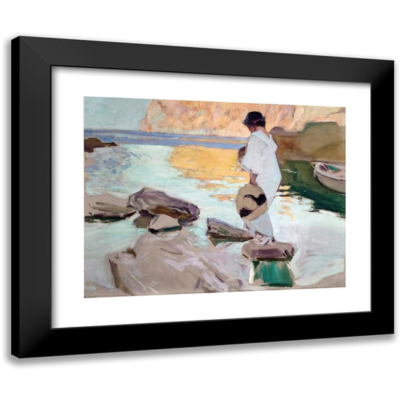 Joaquín Sorolla 14x12 Black Modern Framed Museum Art Print Titled - Elena at Cala De San Vicente (1919)