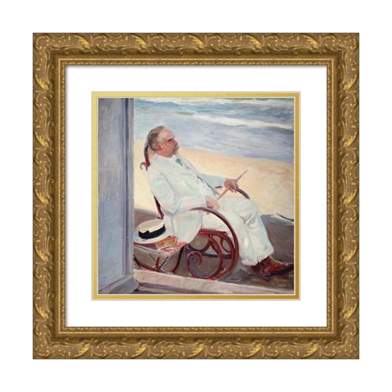 Joaquín Sorolla 15x15 Gold Ornate Wood Frame and Double Matted Museum Art Print Titled - Antonio Garcia at the Beach (1909)