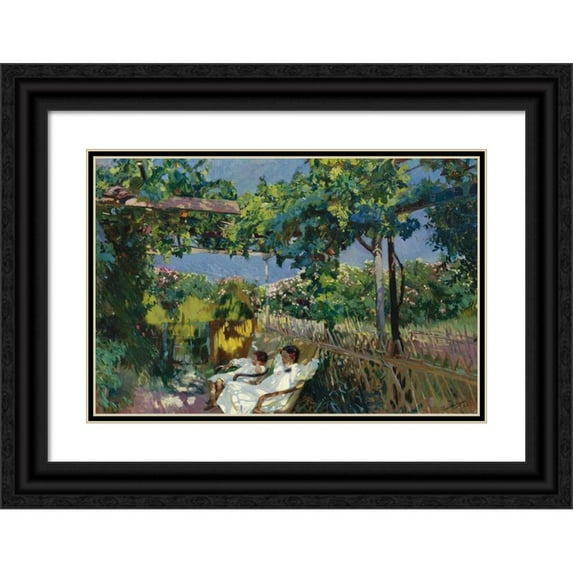Joaquín Sorolla 18x13 Black Ornate Wood Framed Double Matted Museum Art Print Titled - The Nap in the Garden