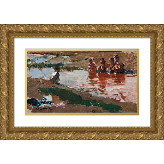 Joaquín Sorolla 24x15 Gold Ornate Framed and Double Matted Museum Art Print Titled - In El Rio (At the Riverside)
