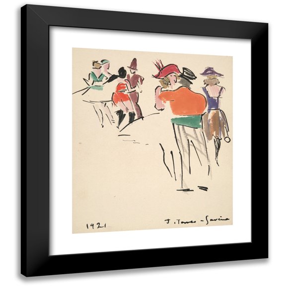 Joaquín Torres-García 12x14 Black Modern Framed Museum Art Print Titled - Artists’ Ball; Costumed Dancers (1921)