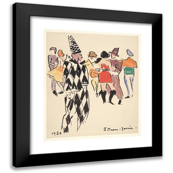 Joaquín Torres-García 12x14 Black Modern Framed Museum Art Print Titled - Artists’ Ball; Harlequin And Dancers (1921)
