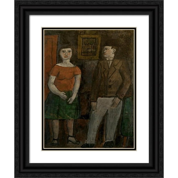 Joaquín Torres-García 12x14 Black Ornate Wood Framed Double Matted Museum Art Print Titled: Figures (1928)