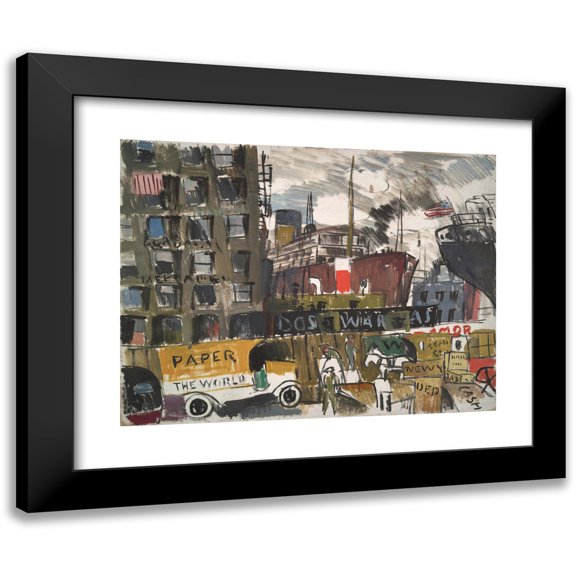Joaquín Torres-García 14x12 Black Modern Framed Museum Art Print Titled - New York Docks (1920)