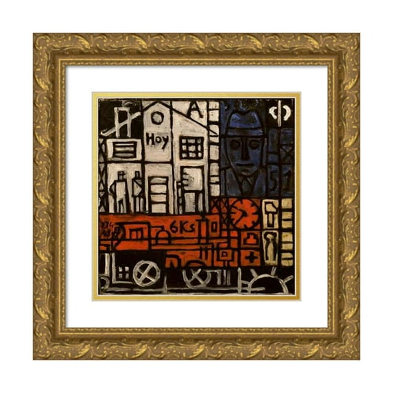 Joaquín Torres-García 16x15 Gold Ornate Wood Frame and Double Matted Museum Art Print Titled - Constructive Painting (1943)