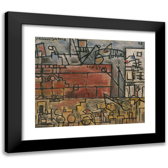 Joaquín Torres-García 17x15 Black Modern Framed Museum Art Print Titled - Gray Port with a Pink Boat (1928)