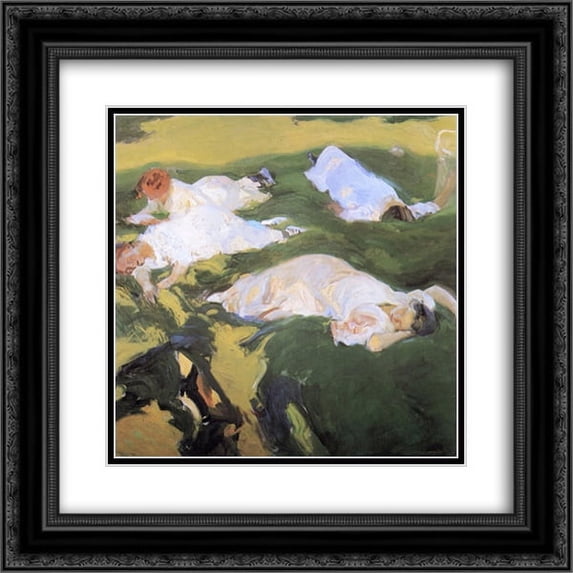 Joaquin Sorolla 2x Matted 20x20 Black Ornate Framed Art Print 'The Siesta'