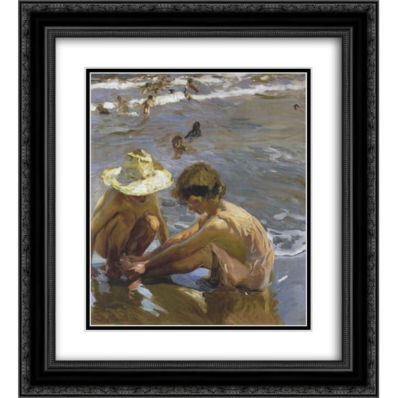 Joaquin Sorolla 2x Matted 20x22 Black Ornate Framed Art Print 'Wounded foot'