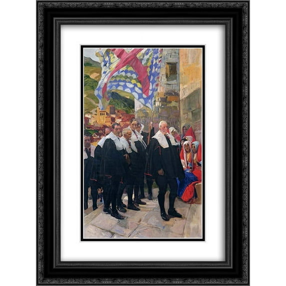 Joaquin Sorolla 2x Matted 20x24 Black Ornate Framed Art Print 'Navarre, the Town Council of Roncal'