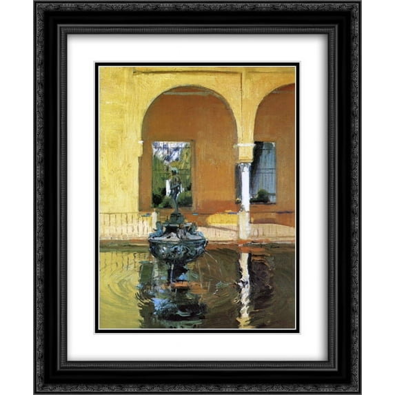 Joaquin Sorolla 2x Matted 20x24 Black Ornate Framed Art Print 'The Fountain in the Alcazof Seville'