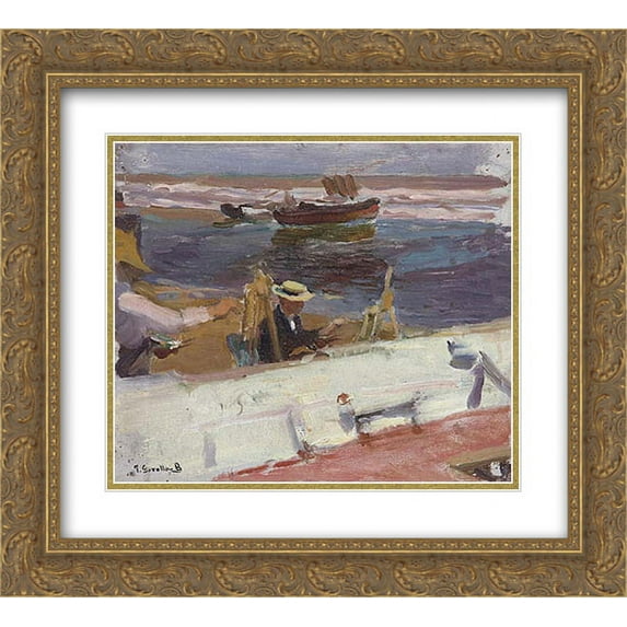 Joaquin Sorolla 2x Matted 22x20 Gold Ornate Framed Art Print 'Painters on the beach'