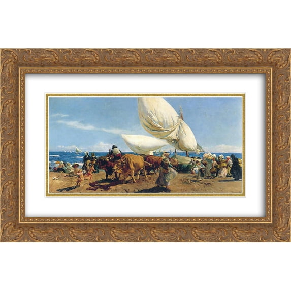 Joaquin Sorolla 2x Matted 24x16 Gold Ornate Framed Art Print 'Arrival of the Fishing Boats on the beach, Valencia'