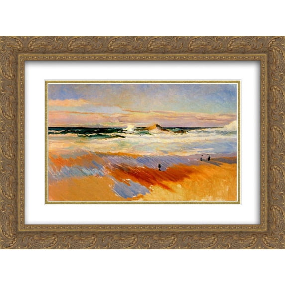 Joaquin Sorolla 2x Matted 24x18 Gold Ornate Framed Art Print 'Beach of Biarritz, France'