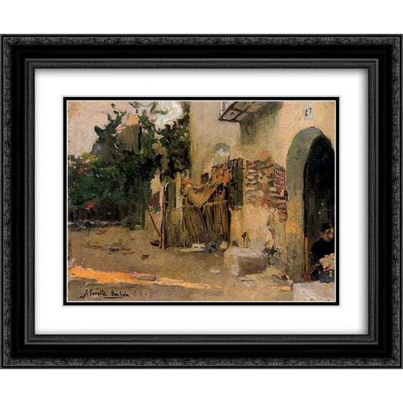 Joaquin Sorolla 2x Matted 24x20 Black Ornate Framed Art Print 'A farmhouse in Valencia'