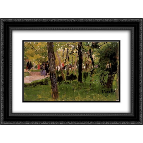Joaquin Sorolla 2x Matted 24x20 Black Ornate Framed Art Print 'El Retiro, Madrid'