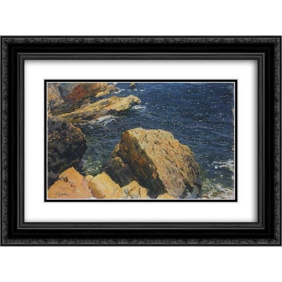 Joaquin Sorolla 2x Matted 24x20 Black Ornate Framed Art Print 'Rocks of the Cape, Javea'