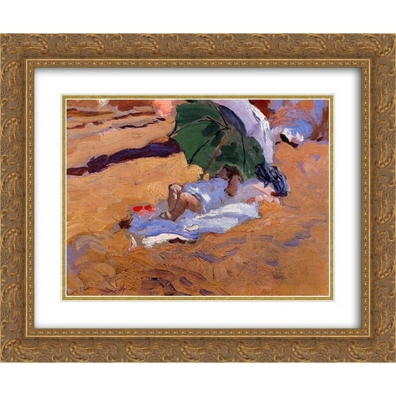 Joaquin Sorolla 2x Matted 24x20 Gold Ornate Framed Art Print 'Child's Siesta'