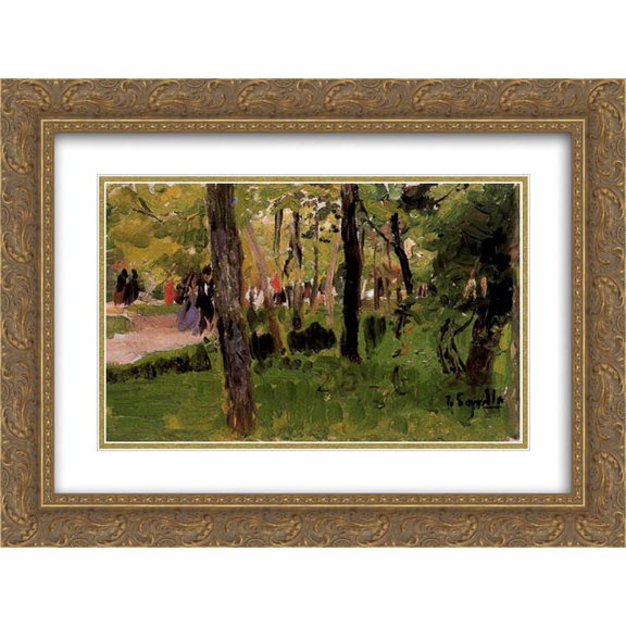 Joaquin Sorolla 2x Matted 24x20 Gold Ornate Framed Art Print 'El Retiro, Madrid'
