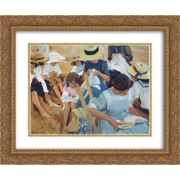 Joaquin Sorolla 2x Matted 24x20 Gold Ornate Framed Art Print 'On the sands at Zarauz beach'