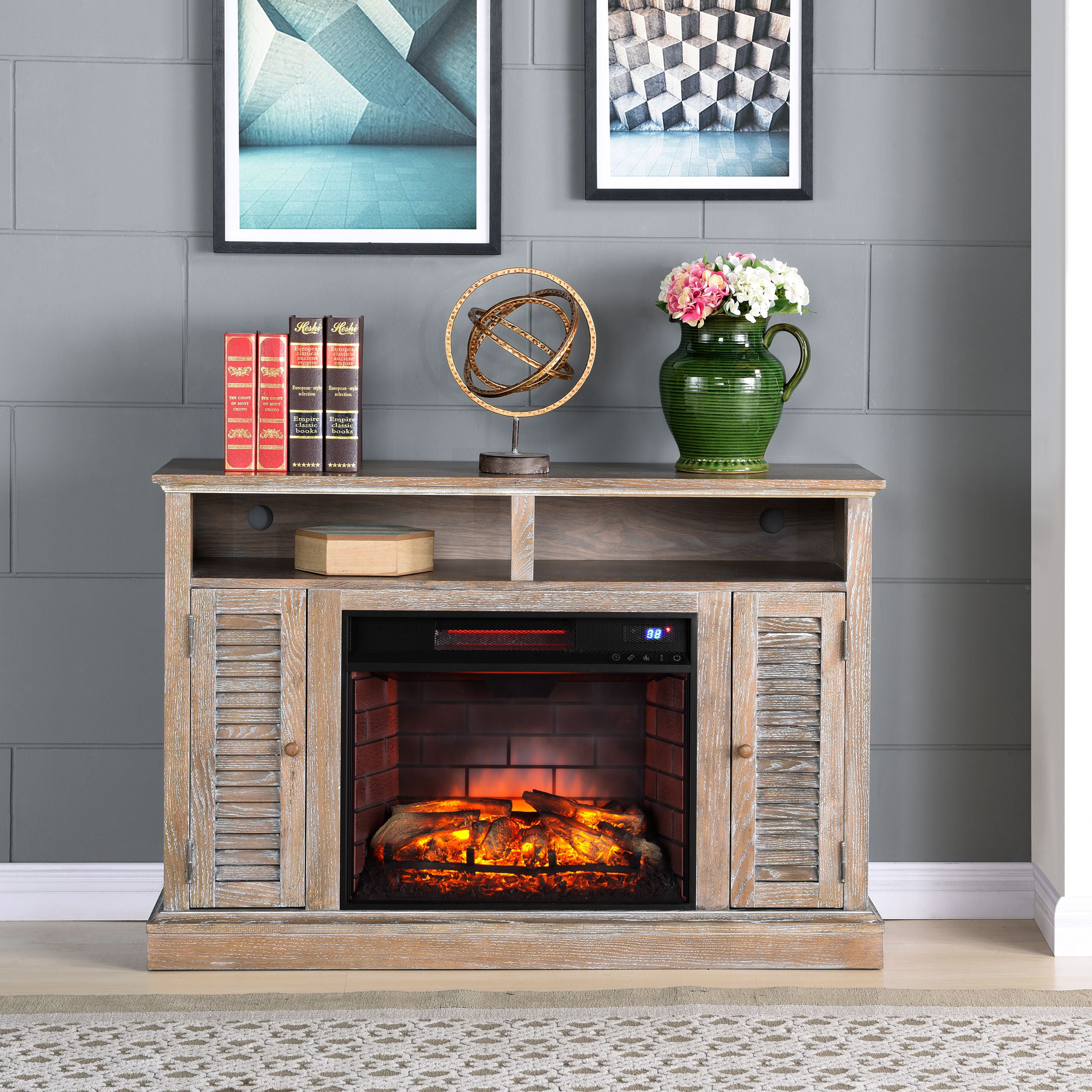 Joash Infrared Fireplace TV Stand, For TV's up to 46", Burnt Oak