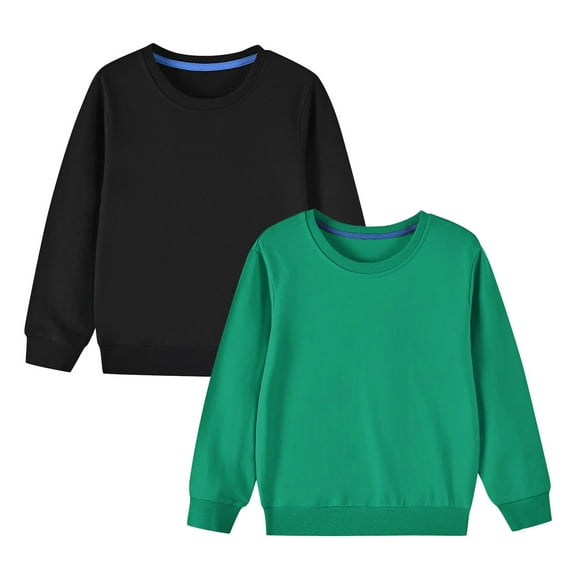 Joau 2 Pack Toddler Baby Boys Girls Cotton Pullover Crewneck Sweatshirt Solid Color Blouse Shirt Tops Warm Fall Winter Clothes for 2-10 Years