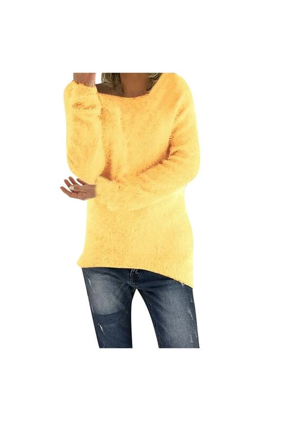 Fall Winter Women's Long Sleeve Loose Fuzzy Plush Warm Jumper Sweater Casual Comfy Knit Pullover Tops S-5XL