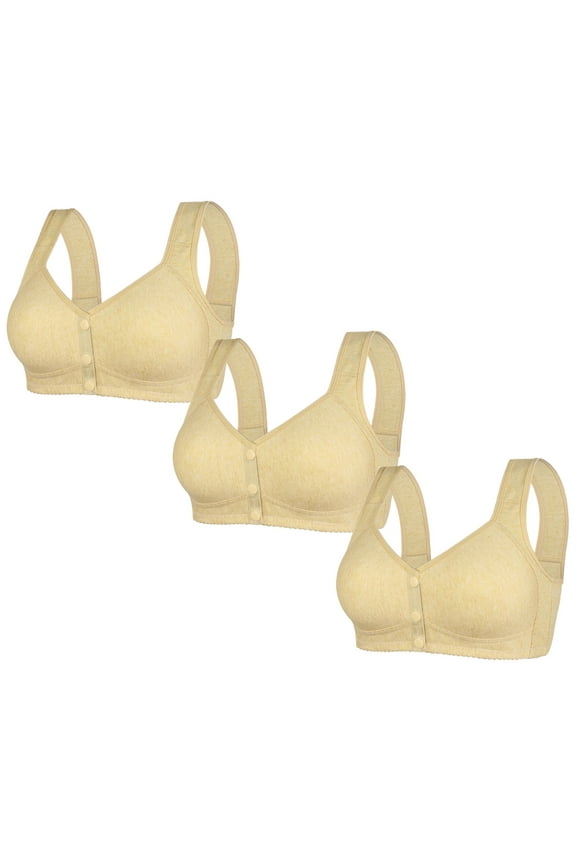 3 Pack Plus Size Front Closure Bra for Women, Post Surgery Wirefree Everyday Bra Comfort Wireless Full Coverage Back Smoothing Bralettes No Underwire, Snap Closing