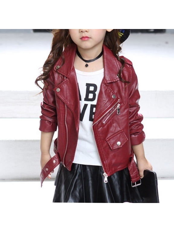 Baby Girls Boys Leather Motorcycle Jackets New Spring Children Kids Collar Zipper Biker Coats Outerwear Winter Waterproof Lightweight Jacket 3-13T