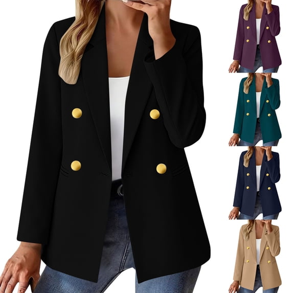 Purcolt Women's Blazer Business Double Breasted Open Front Casual Lightweight Suit Jakcet Long Sleeve Slim Fit Work Office Jacket with Pockets