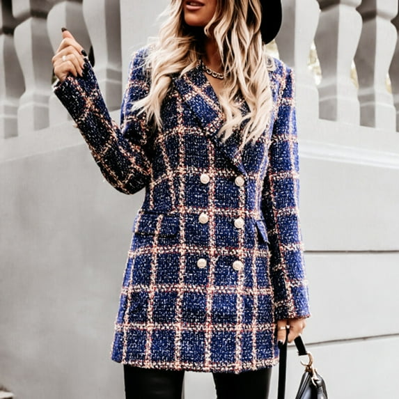 Joau Blazers for Women Business Casual Double Breasted Long Sleeve Open Front Lapel Collar Work Office Suit Jackets Winter Blazers for Women