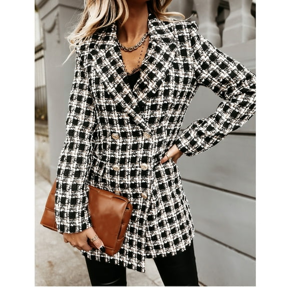Joau Blazers for Women Business Casual Double Breasted Long Sleeve Open Front Lapel Collar Work Office Suit Jackets Winter Blazers for Women