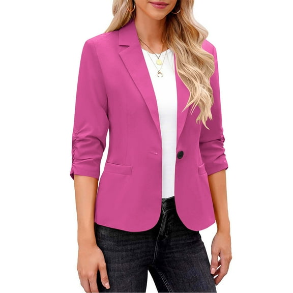 Joau Blazers for Women Business Casual Lapel Collar 3/4 Sleeve One Button Work Office Suit Jackets Summer Lightweight Blazers with Pockets