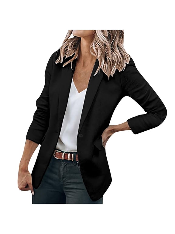 Blazers for Women Business Casual Open Front Long Sleeve Lapel Button Work Office Blazer Jackets Summer Blazers for Women Lightweight