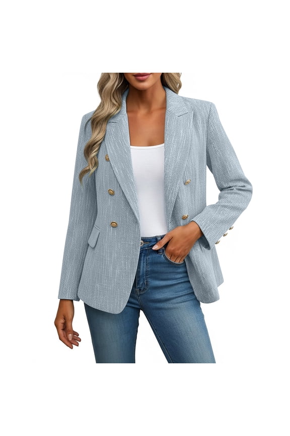 Blazers for Women Business Casual Double Breasted Open Front Long Sleeve Lapel Work Office Blazer Jackets Summer Blazers for Women Lightweight S-2XL